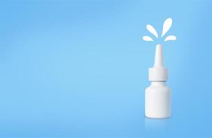Nasal Spray bottle on blue background with copy space. photo