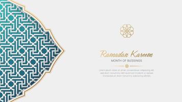 Ramadan Kareem Islamic Greeting Card Background with Arabic Pattern Frame vector