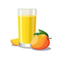 Full glass of yellow freshly and healthy squeezed mango juice isolated on white background. illustration in flat style with tropical drink. Summer clipart for card, banner, flyer, poster design vector