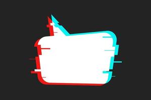 White speech bubble with retro glitch effect on a textured background. Broken pixels, banner template with empty space for text, pixel art retro 90's style. vector