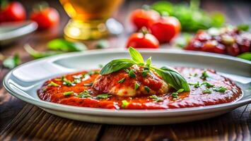 italian food with tomato sauce and cheese on a plate photo