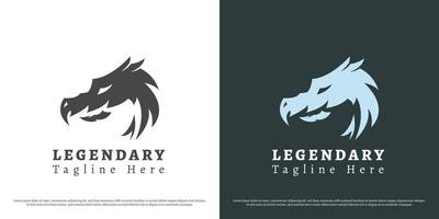 Legendary dragon logo design illustration. Silhouette of monster legend myth mythology ancient animal dinosaur savage fangs. Abstract casual minimal simple icon symbol. vector