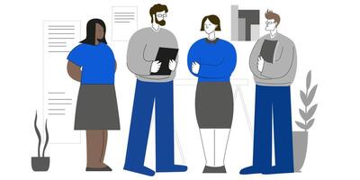 Work in office Manager sets tasks for his employees Different colleagues Modern illustration in flat style for business project development Different people working in one team Friendly men and women vector