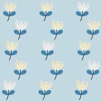 Hand drawn blooming simple flower bouquet decoration with grid background on blue textile, fabric, surface design, wrapping paper, wallpaper vector