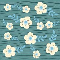 Hand drawn blooming simple flower bouquet decoration with grid background on blue textile, fabric, surface design, wrapping paper, wallpaper vector