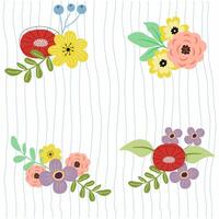 Hand drawn blooming colorful flower bouquet decoration with grid background on white for textile, fabric, surface design, wrapping paper, wallpaper vector