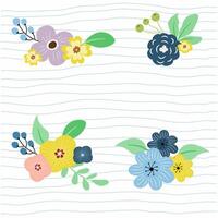 Hand drawn blooming colorful flower bouquet decoration with grid background on white for textile, fabric, surface design, wrapping paper, wallpaper vector