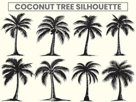 Tropical black palm coconut tree silhouette set for a minimalist summer paradise, perfect for your design projects vector