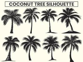 Tropical black palm coconut tree silhouette set for a minimalist summer paradise, perfect for your design projects vector