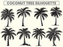 Tropical black palm coconut tree silhouette set for a minimalist summer paradise, perfect for your design projects vector