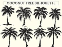 Tropical black palm coconut tree silhouette set for a minimalist summer paradise, perfect for your design projects vector