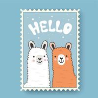 Two cute llamas say hello. Concept of friendship vector