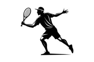 Tennis racket with ball. Icon of racquet for court. Logo of tennis rocket and ball isolated on white background. Sport equipment for game, match, competition. Silhouette for club of badminton. . vector
