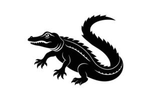 alligator silhouette black white illustration vector