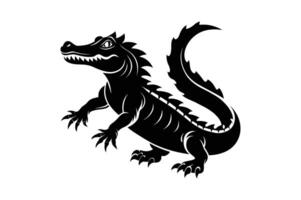 alligator silhouette black white illustration vector