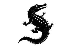 alligator silhouette black white illustration vector