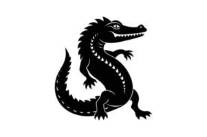 alligator silhouette black white illustration vector