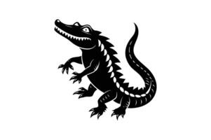 alligator silhouette black white illustration vector