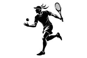Tennis racket with ball. Icon of racquet for court. Logo of tennis rocket and ball isolated on white background. Sport equipment for game, match, competition. Silhouette for club of badminton. . vector