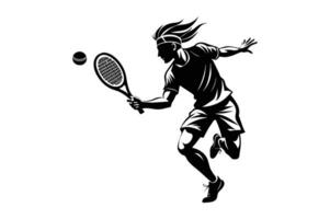 tenis raqueta con pelota. icono de raqueta para corte. logo de tenis cohete y pelota aislado en blanco antecedentes. deporte equipo para juego, fósforo, competencia. silueta para club de bádminton. . vector