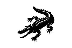 alligator silhouette black white illustration vector