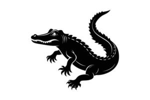 alligator silhouette black white illustration vector