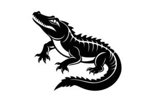 alligator silhouette black white illustration vector