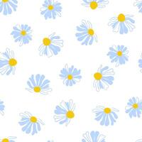 Spring seamless pattern rows of cute meadow daisies white Summer template Blooming wildflower ditsy ornament wrapping fabric wallpaper textile mosaic vector