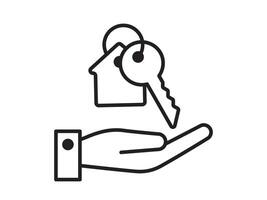 Key icon for house representation, isolated against a white background. This simple symbol evokes a sense of warmth and security, embodying the concept of home. vector