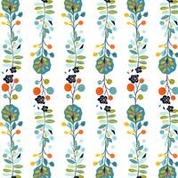 Seamless Vertical Stripes Pattern with Decorative Plants, Flowers, and Trees vector