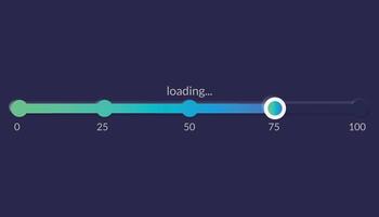 Progress load bar. Indicator of status download. Graphic icons of interface. Neon buttons of speed of upload. Web loaders with percent. Futuristic UI for website, game, internet vector