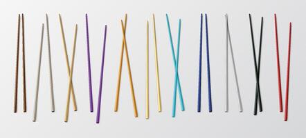 Realistic Food Chopsticks Set Different Types. illustration of Traditional Asian Bamboo Utensils Color Chopstick. illustration vector