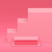 3d squared pink podium pedestal with stairs wall background realistic illustration vector