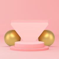 Luxury 3d pink podium geometric pedestal with triangle wall background realistic vector