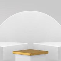 3d white golden podium pedestal mock up for luxury product presentation realistic vector