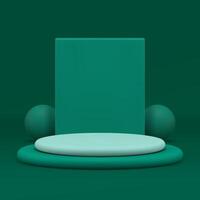 3d green cylinder podium pedestal with rectangle wall background realistic illustration vector