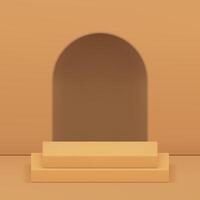 Neutral 3d podium pedestal with arch hole wall background for product show realistic vector