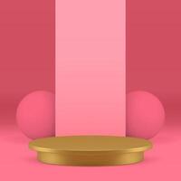 3d pink golden podium pedestal mock up for beauty cosmetic product show realistic vector