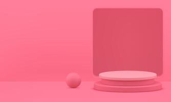 3d elegant pink showroom cylinder podium with squared hole wall background realistic vector