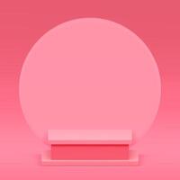 Pink 3d squared podium pedestal with circle wall background mock up for show realistic vector