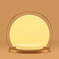 Beige 3d podium pedestal golden stand for luxury product show realistic illustration vector