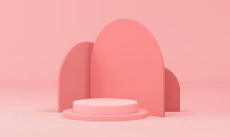 rosado pastel 3d podio pedestal con semi circulo pared antecedentes para producto espectáculo realista vector