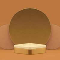 3d beige rhombus podium with circle golden wall background for show realistic illustration vector