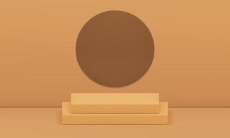 3d beige showcase squared step podium with circle hole wall background realistic vector