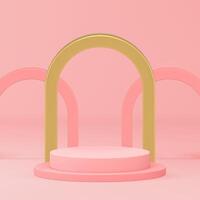 3d luxury pink podium with golden arch wall background for product show realistic vector