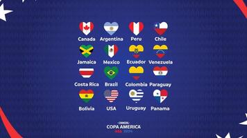 conmebol copa America Estados Unidos 2024 banderas corazón con oficial logo símbolo resumen diseño americano fútbol americano final ilustración vector