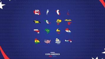 Conmebol Copa America USA 2024 Flags Map With Official Symbol Logo Design American Football final illustration vector