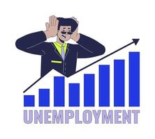 High unemployment rate 2D linear illustration concept. Scared latin american man with diagram cartoon character isolated on white. Job market failure metaphor abstract flat outline graphic vector