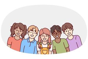 diverso niños estudiantes en júnior colegio alegría a oportunidad a comunicar con amigos vector