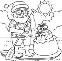 Christmas in July Santa Paddle Boarding Coloring vector